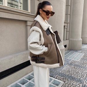 Zara Taupe Combination Fleece Vest
